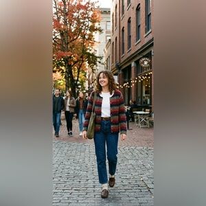 Vintage Striped Fuzzy Bouclé Cardigan • Earthy Grandpacore Knit